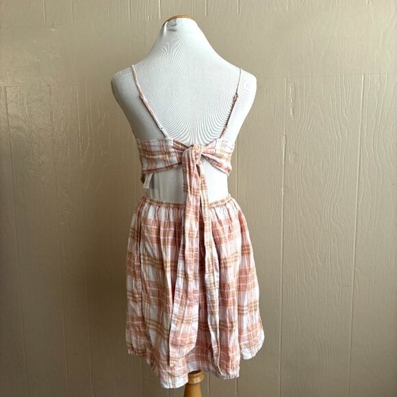 American Eagle Linen Blend Cutout Plaid Boho Mini Sundress NEW - Picture 10 of 15
